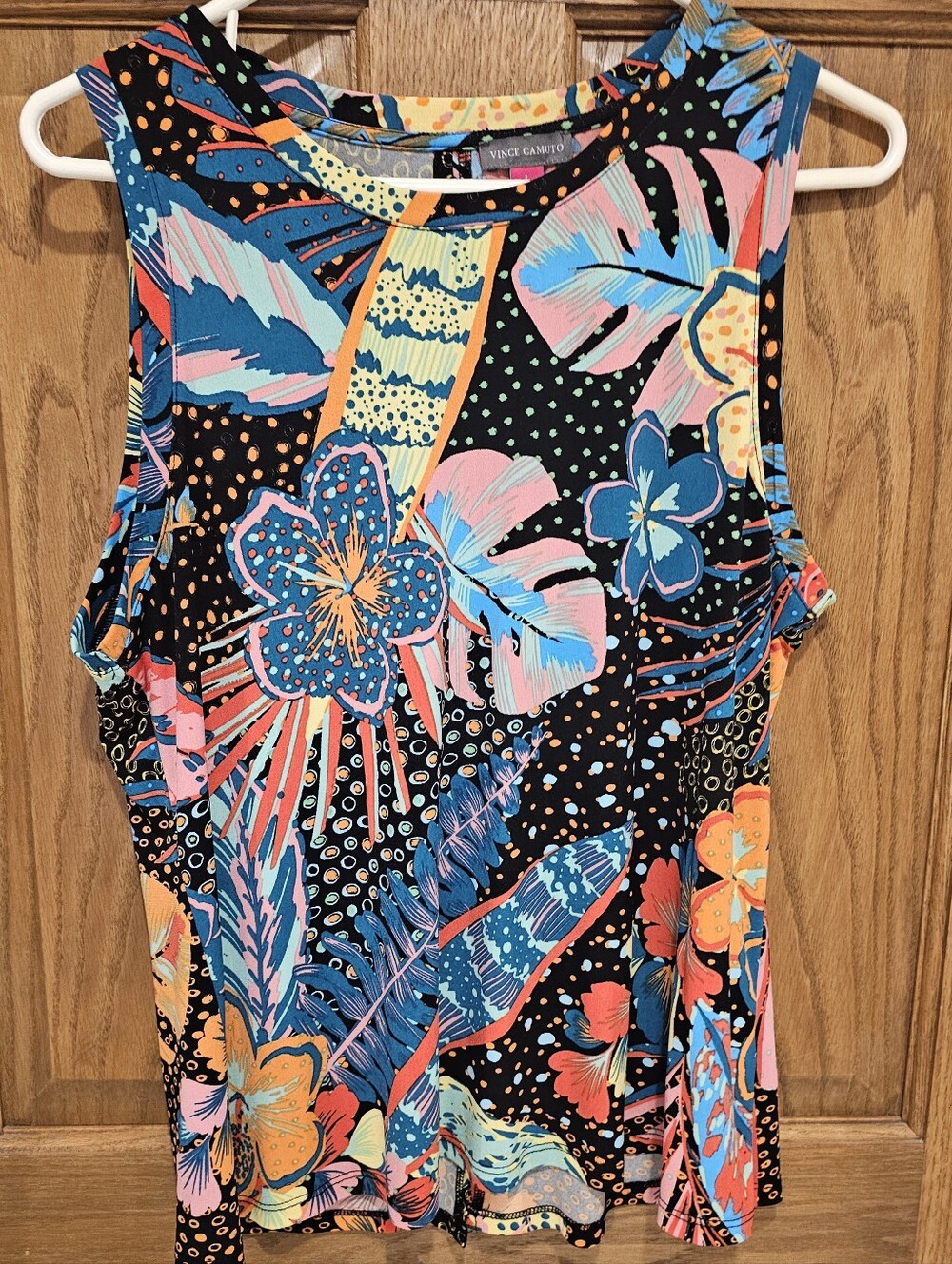 Vince Camuto Black Tropical Floral Sleeveless Tank with Multicolor Blooms